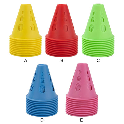Cone de treinamento de futebol rosa com 10 peças de pilha oca para patinação, à prova de vento, para montagem rápida e fácil armazenamento