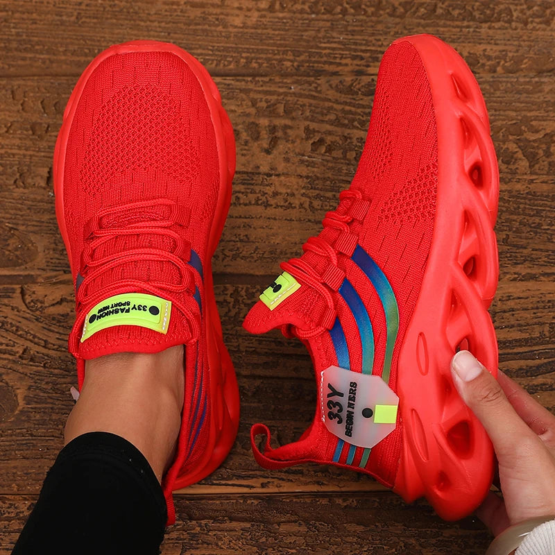 Sapatos casuais masculinos com design de malha moderno e cadarços ajustáveis, calçados esportivos leves e duráveis para uso diário