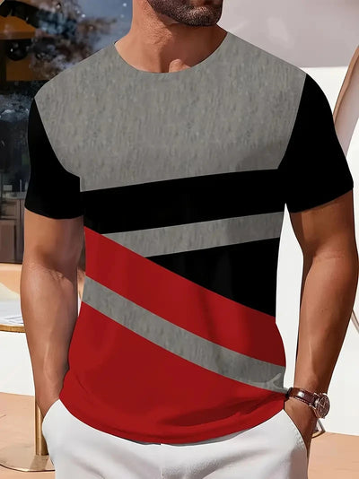 Camiseta masculina para atividades ao ar livre, moda verão, casual, gola redonda, manga curta, listrada, estilo estampado, tamanho asiático, roupa masculina, camiseta