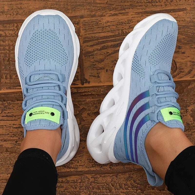 Sapatos casuais masculinos com design de malha moderno e cadarços ajustáveis, calçados esportivos leves e duráveis para uso diário