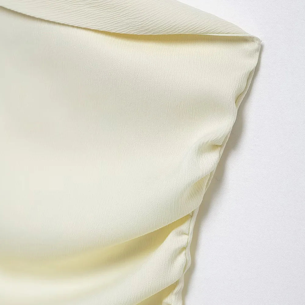 Blusa feminina assimétrica drapeada TRZA, um ombro, zíper lateral, moda chique, camisa feminina