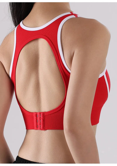 Sutiã esportivo de ioga com contraste de cores SVEIC, sem costura, vazado, costas bonitas, roupa íntima para treino fitness, à prova de choque, para corrida e academia