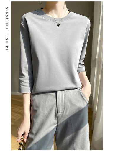 Camiseta feminina de manga curta de algodão mercerizado branco, nova primavera e verão, coringa, algodão, manga curta, camisa