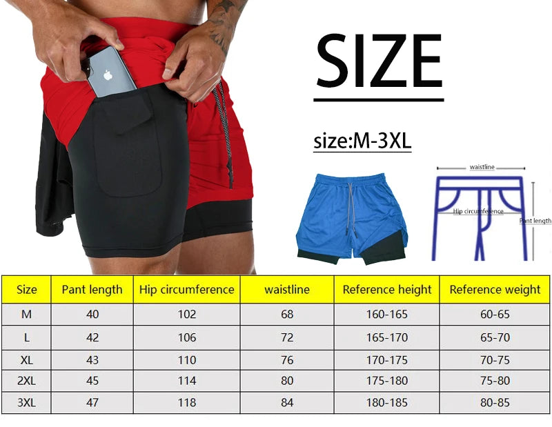 Nova tendência da moda masculina de verão 2025, lazer, academia, fitness, esportes, shorts de camada dupla, corrida ao ar livre, basquete, treinamento, short