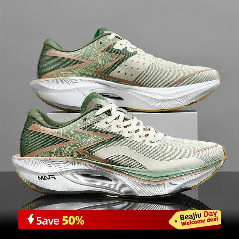 Tênis de corrida esportivos masculinos com almofada de ar de carbono para maratona, respirável, leve e feminino, tênis esportivos confortáveis e antiderrapantes