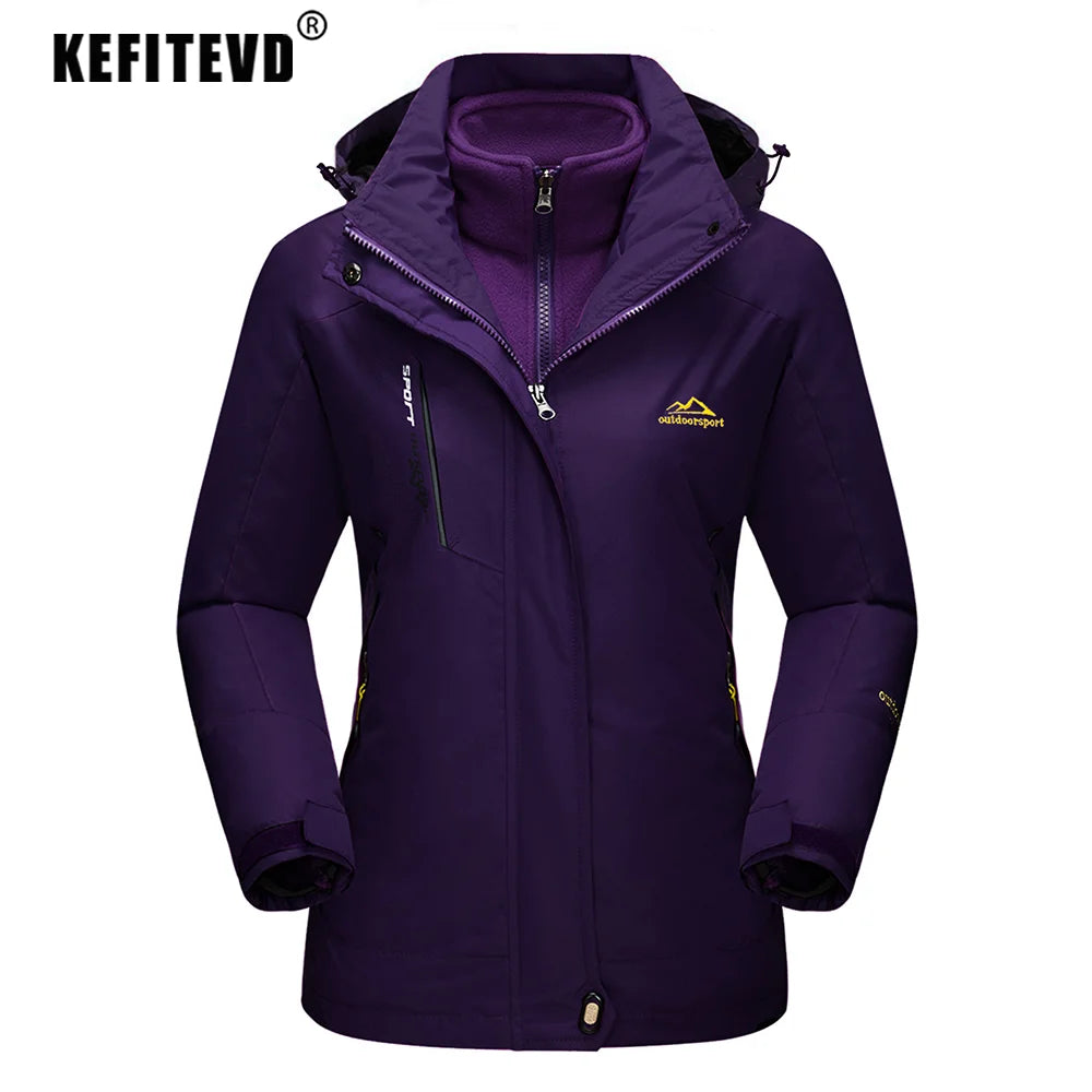 KEFITEVD 3 em 1 Jaquetas de esqui de inverno femininas, lã quente, térmica, neve, jaqueta impermeável, roupas de caminhada, casacos corta-vento para áreas externas