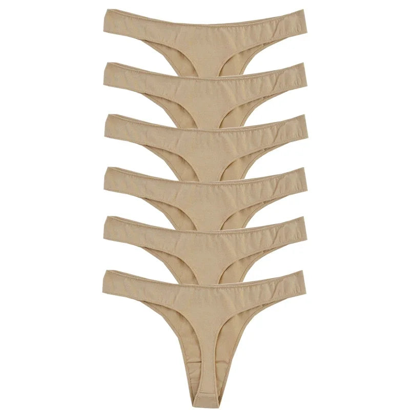 Calcinha fio dental feminina de algodão 6 peças, esportiva, respirável, cintura baixa, lingerie sexy feminina, cor sólida, fio dental