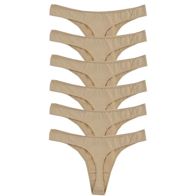 Calcinha fio dental feminina de algodão 6 peças, esportiva, respirável, cintura baixa, lingerie sexy feminina, cor sólida, fio dental