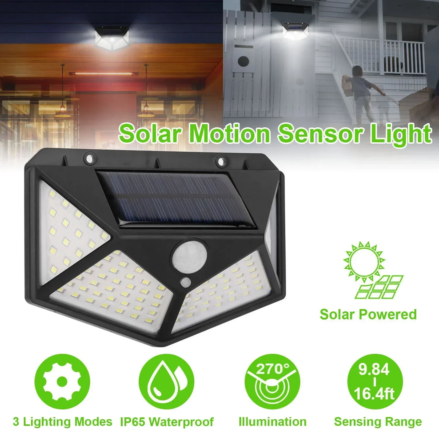 Lâmpada solar multifuncional para decoração de jardim externo, luz LED solar à prova d'água, holofote alimentado por luz solar com sensor de movimento
