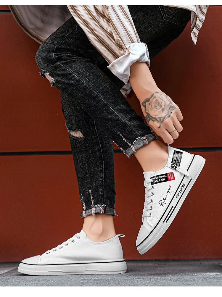 Sapatos casuais masculinos de lona, tênis masculinos respiráveis, calçados esportivos masculinos, sapato de tecido preto, tendência, letra, sapato masculino, tênis de cano baixo