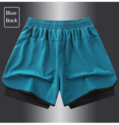 Shorts esportivos casuais anti-exposição de camada dupla masculinos, mais vendidos no verão, para corrida, fitness, calças três quartos