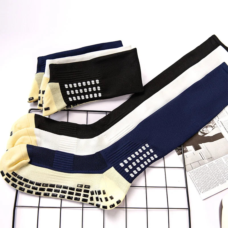 Meias de futebol antiderrapantes, meias profissionais de cano alto para ciclismo, respiráveis para ciclismo e corrida