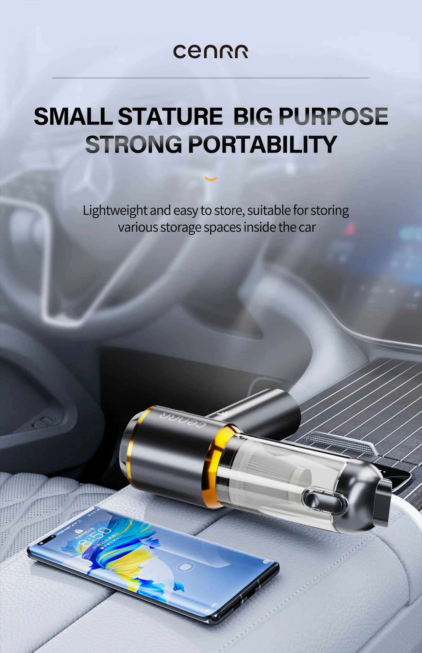 Aspirador de pó automotivo CENRR 998000PA com forte sucção, sem fio, portátil, máquina de limpeza