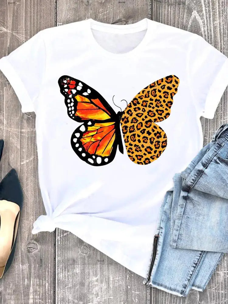 Roupas de verão leopardo amor coração doce moda feminina camisetas casuais manga curta regular camiseta feminina gráfica roupas