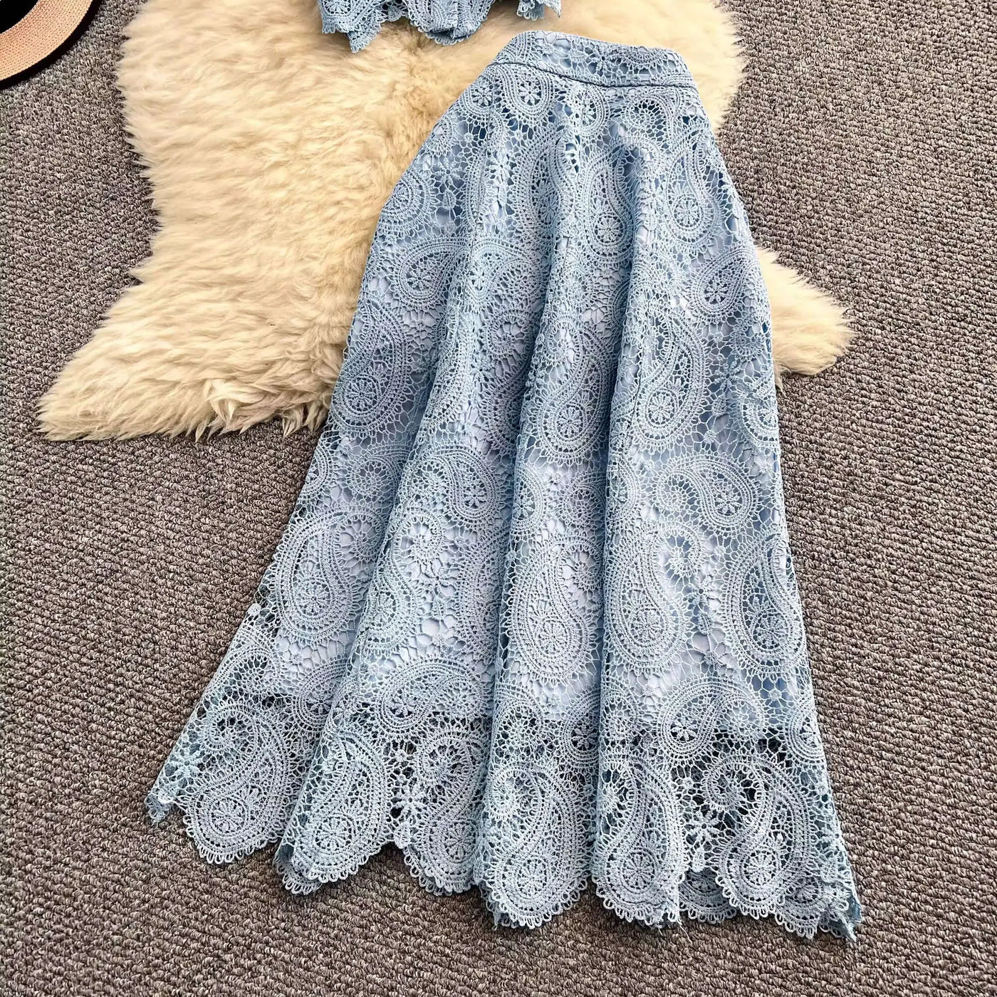 Elegante vestido longo de pérolas, conjunto feminino de 2 peças, manga curta, flor, bordado, camisa de renda, saia midi evasê