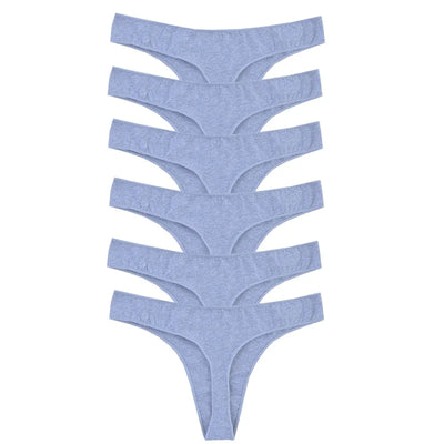 Calcinha fio dental feminina de algodão 6 peças, esportiva, respirável, cintura baixa, lingerie sexy feminina, cor sólida, fio dental