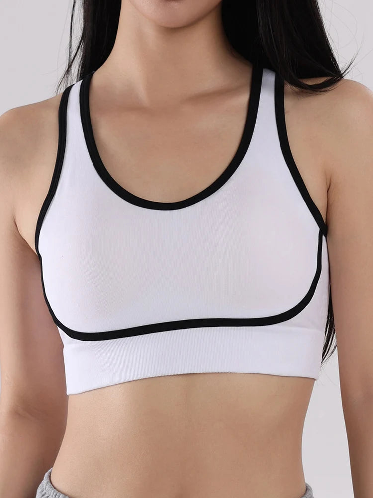 Sutiã esportivo de ioga com contraste de cores SVEIC, sem costura, vazado, costas bonitas, roupa íntima para treino fitness, à prova de choque, para corrida e academia