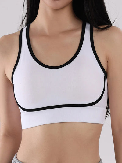 Sutiã esportivo de ioga com contraste de cores SVEIC, sem costura, vazado, costas bonitas, roupa íntima para treino fitness, à prova de choque, para corrida e academia