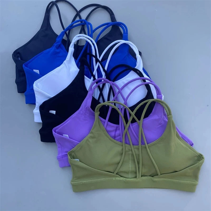 Sutiã fitness feminino de alta resistência e cor sólida, top esportivo justo, treinamento abrangente, academia, ioga, roupa íntima justa com bojo