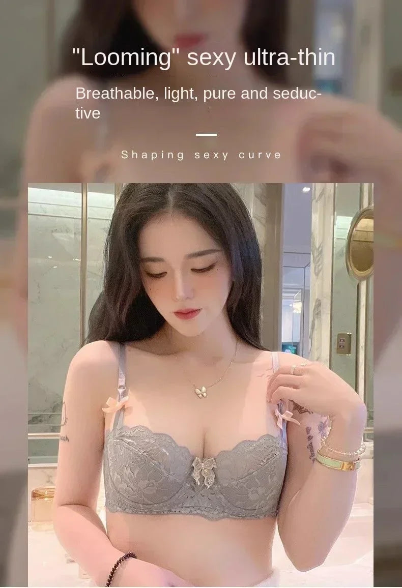 MOYISU Sutiã de renda romântica francesa confortável, respirável, sexy e fino, coleção Pure Desire Girls, roupa íntima super bonita
