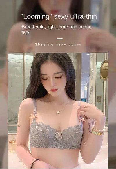 MOYISU Sutiã de renda romântica francesa confortável, respirável, sexy e fino, coleção Pure Desire Girls, roupa íntima super bonita