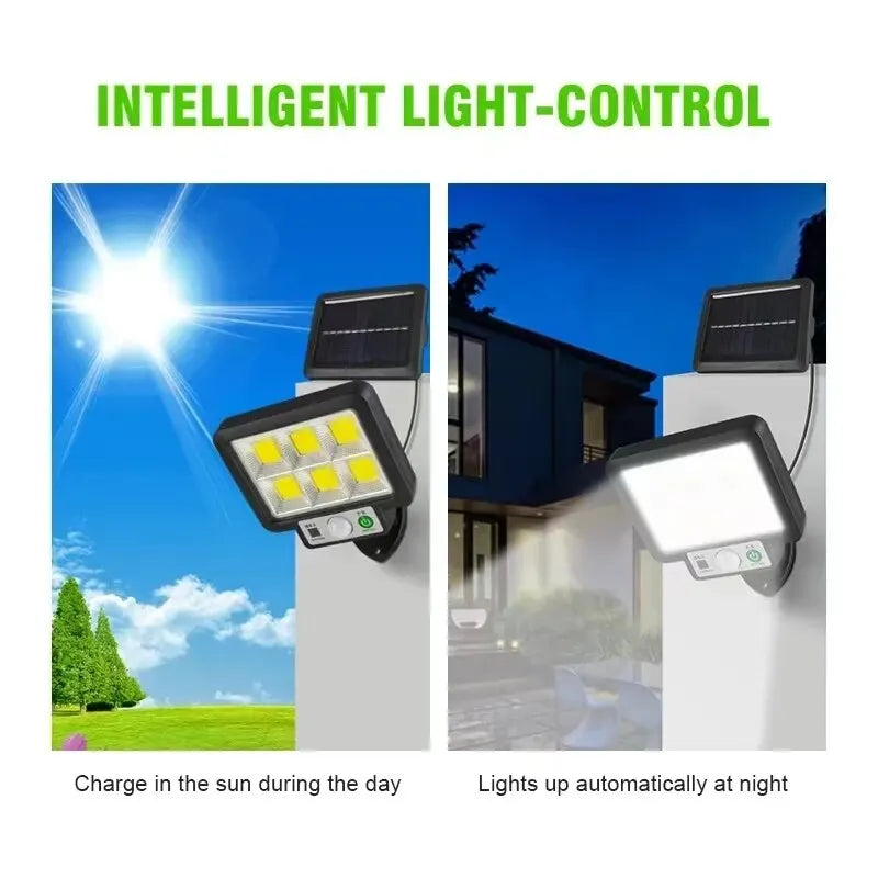 Luz solar dividida 106LED para áreas externas, à prova d'água, com sensor de movimento, holofote com controle remoto, 3 modos para pátio, garagem e quintal