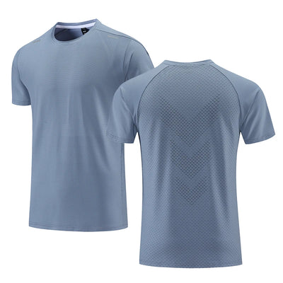Camiseta fitness masculina de verão, respirável, manga curta, gola redonda, camiseta justa, roupa de ginástica, roupa esportiva para atividades ao ar livre