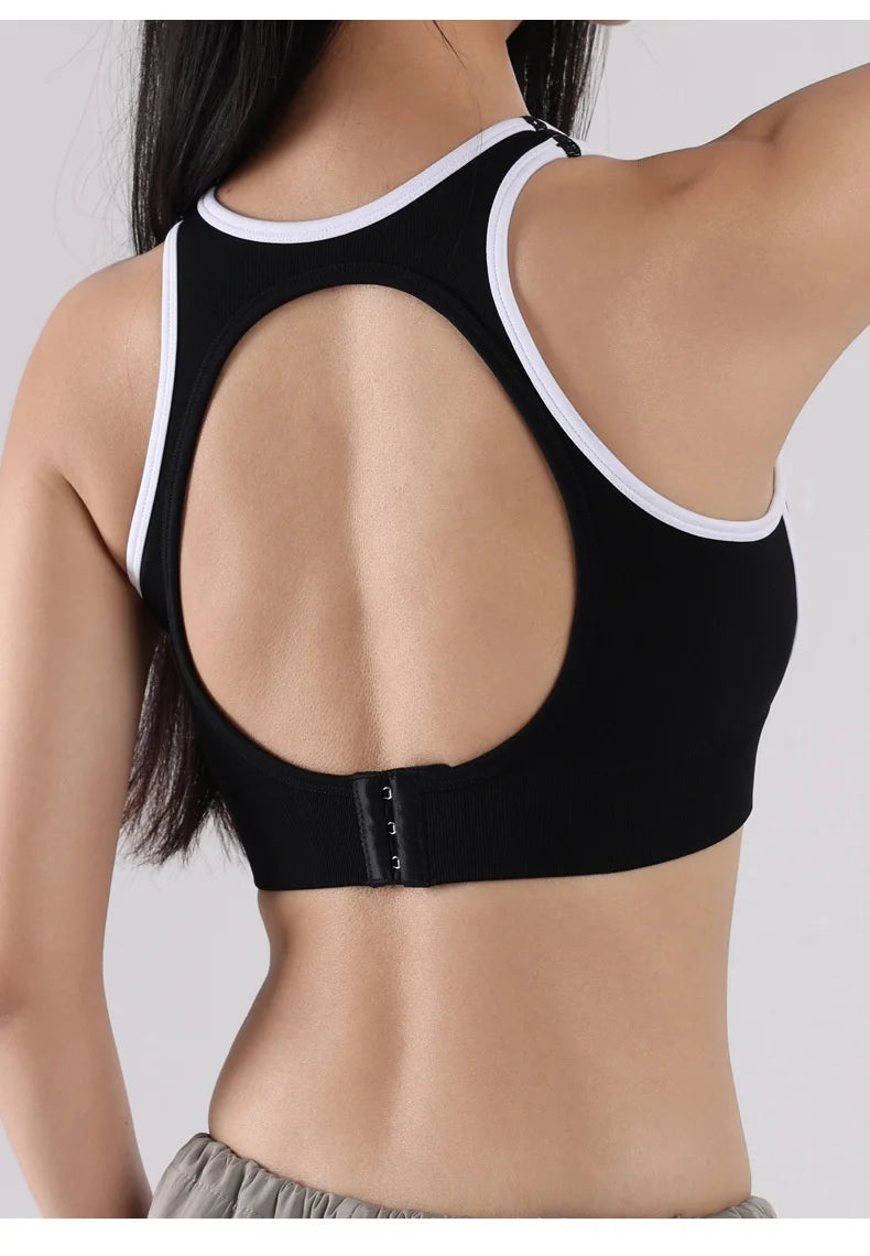 Sutiã esportivo de ioga com contraste de cores SVEIC, sem costura, vazado, costas bonitas, roupa íntima para treino fitness, à prova de choque, para corrida e academia