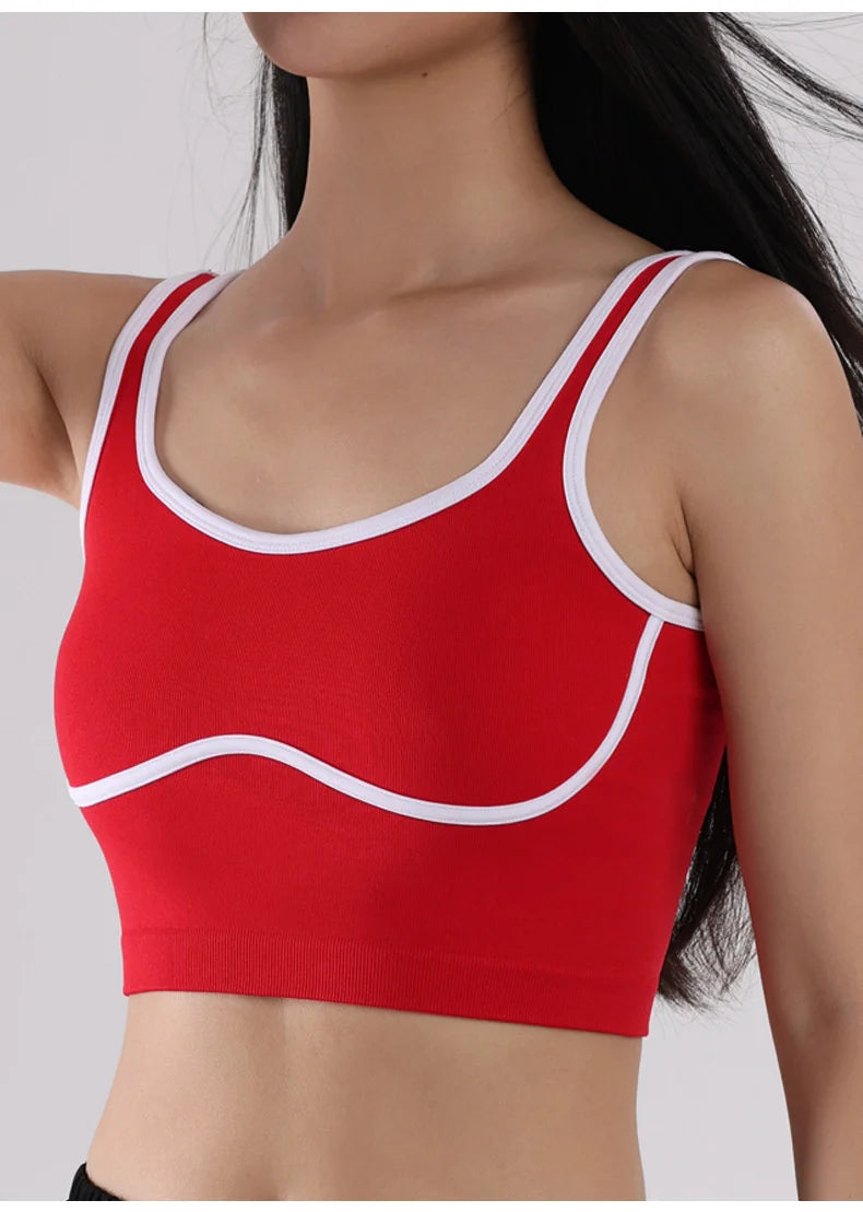Sutiã esportivo de ioga com contraste de cores SVEIC, sem costura, vazado, costas bonitas, roupa íntima para treino fitness, à prova de choque, para corrida e academia