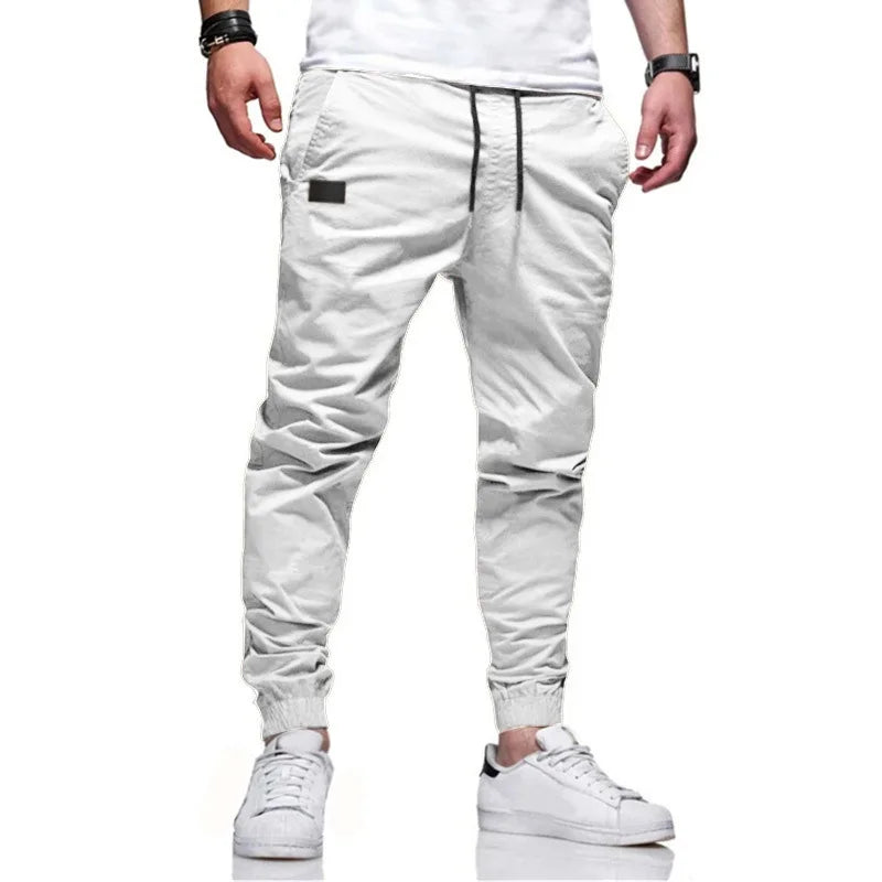 Calça cargo longa masculina de cor sólida, nova coleção outono 2019, calça de moletom masculina de alta qualidade, calça esportiva branca casual, roupas de grife