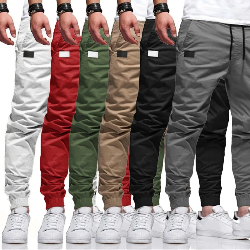 Calça cargo longa masculina de cor sólida, nova coleção outono 2019, calça de moletom masculina de alta qualidade, calça esportiva branca casual, roupas de grife