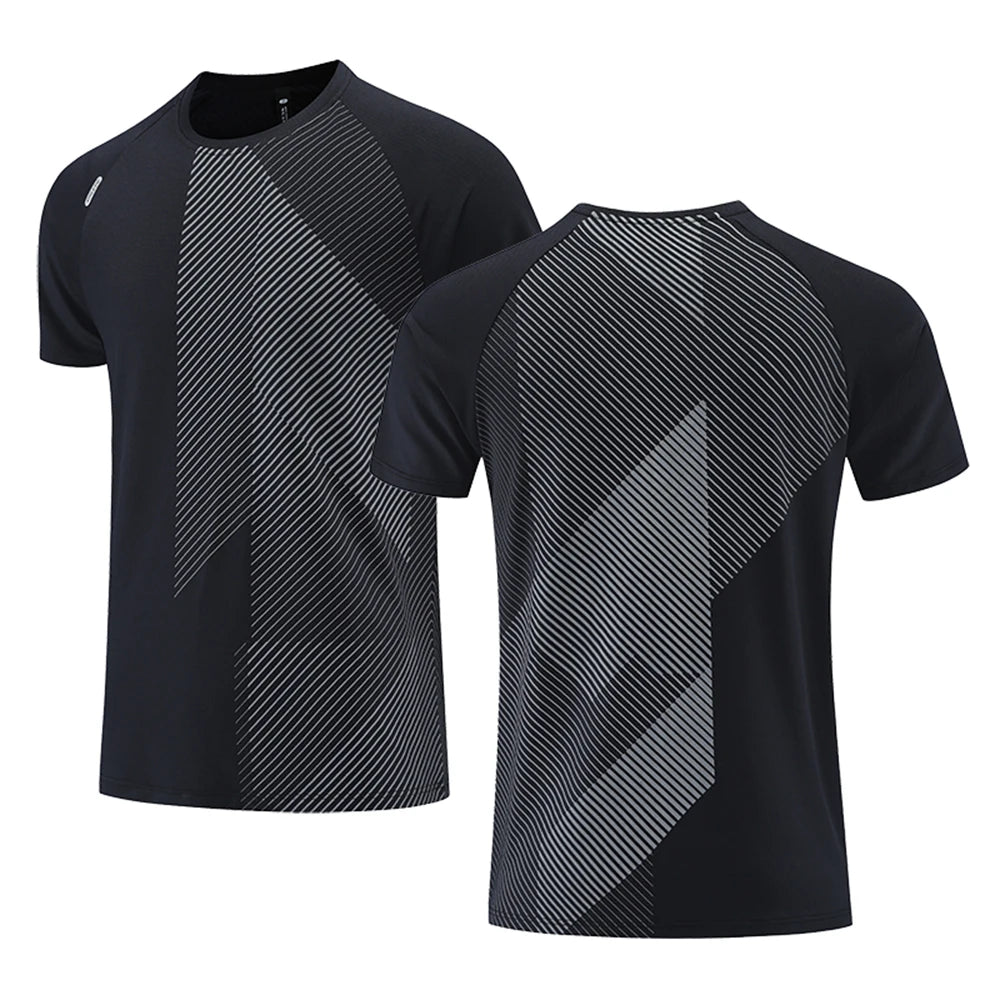 Camiseta fitness masculina de verão, respirável, manga curta, gola redonda, camiseta justa, roupa de ginástica, roupa esportiva para atividades ao ar livre