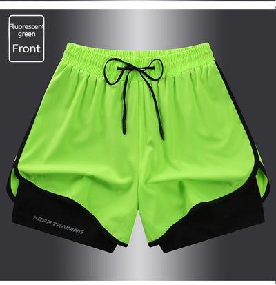 Shorts esportivos casuais anti-exposição de camada dupla masculinos, mais vendidos no verão, para corrida, fitness, calças três quartos
