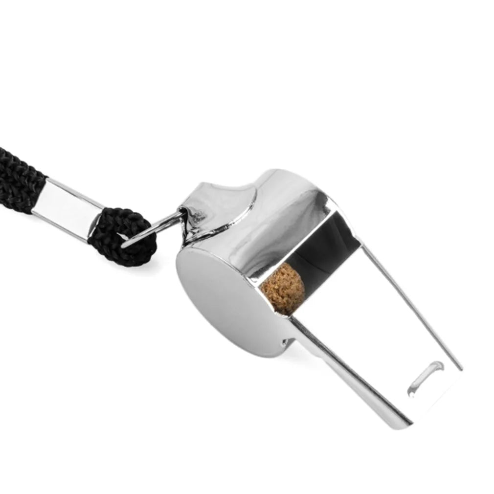 Apito de aço inoxidável para árbitro esportivo de rúgbi, apito de metal com corda para festa, treinamento, futebol, basquete, ferramenta para líderes de torcida