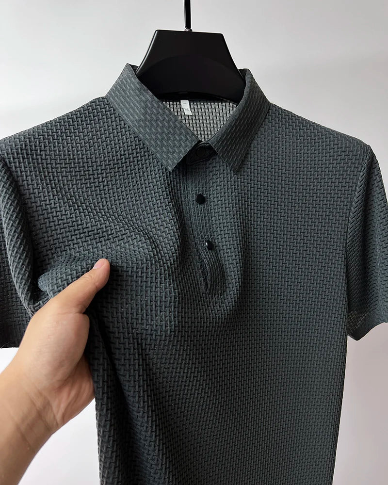 Nova camiseta masculina de manga curta de verão, camisa polo fresca e respirável, casual para negócios, com absorção de suor