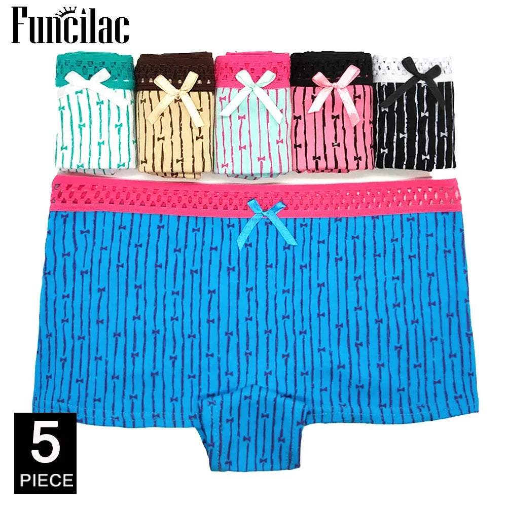 Calcinha boxer de algodão feminina, roupa íntima de segurança, calcinha feminina estampada, lingerie feminina, íntima, 5 peças/lote
