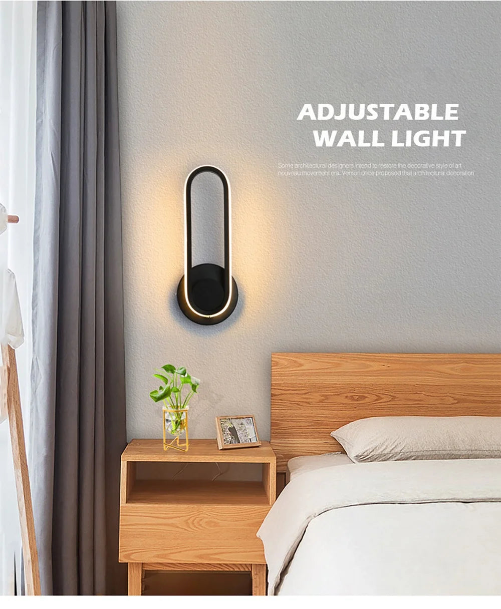 Luminária de parede LED giratória moderna para corredor, escada, quarto, cabeceira, sala de jantar, varanda, iluminação interna, arandela