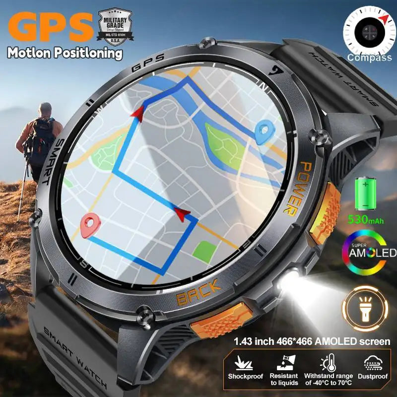 Relógio inteligente LIGE GPS premium, novo, altímetro, barômetro, tela AMOLED, GPS e bússola integrados, relógio inteligente esportivo militar masculino