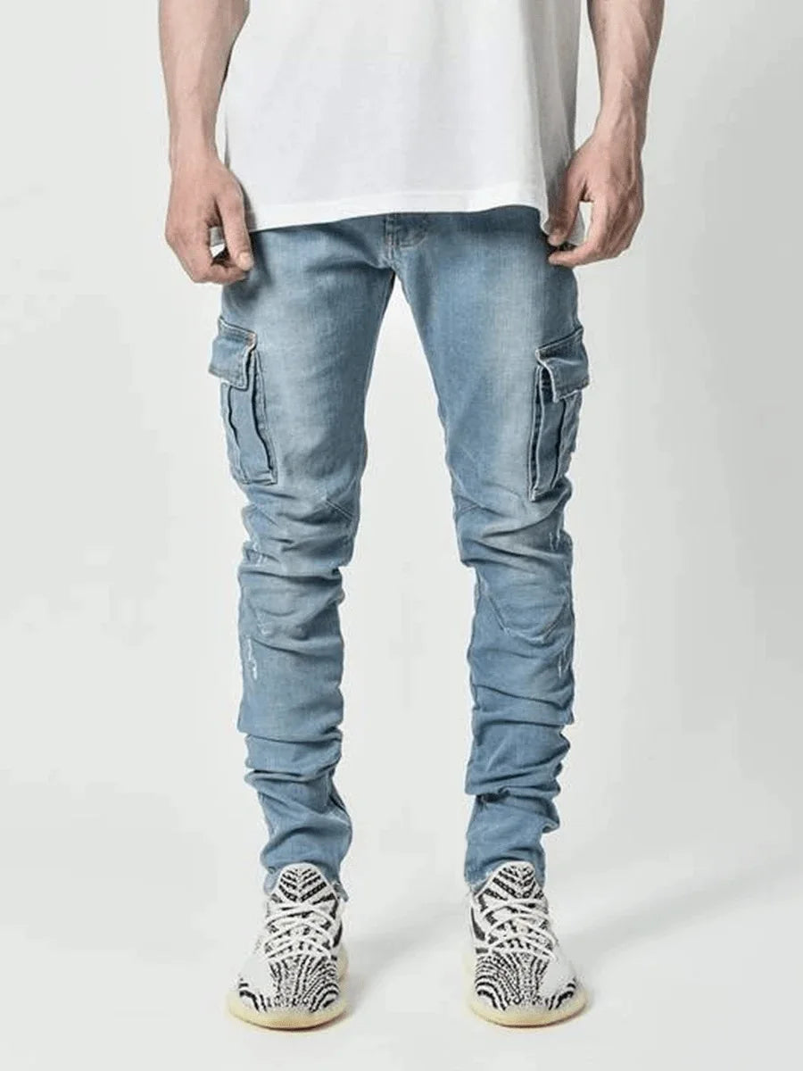 Novas calças jeans masculinas elásticas, novas, em promoção, da moda, casuais, na altura dos joelhos, resistentes ao desgaste, confortáveis, com zíper, para skate