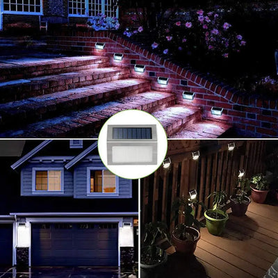 Luz de degrau 3LED de aço inoxidável, luzes solares para cerca, à prova d'água, lâmpadas de parede LED para áreas externas, luzes de deck para escada, jardim, cerca, pátio