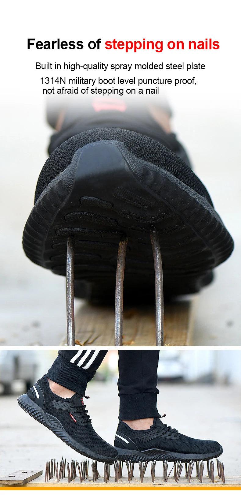 Tênis de trabalho com biqueira de aço, calçados de segurança masculinos à prova de furos, botas de trabalho da moda, calçados indestrutíveis de segurança