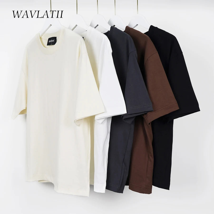 WAVLATII Camisetas grandes de verão para mulheres e homens, marrom, casual, feminina, coreana, streetwear, unissex, básica, lisa, jovem, descolada
