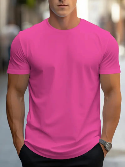 Moda masculina simples cor sólida estampada manga curta verão tops moda de rua gola redonda camiseta masculina solta