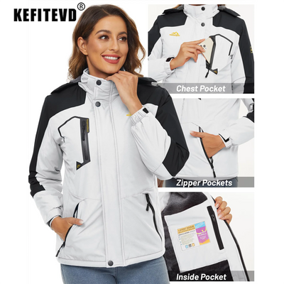 Jaqueta feminina de inverno pesada para snowboard e esqui KEFITEVD, térmica, quente, para caminhadas, corta-vento, casual