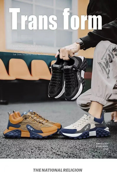 Tênis masculinos de sola grossa, calçados da moda, versáteis, vulcanizados, com cadarço, para corrida ao ar livre, antiderrapantes