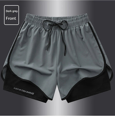 Shorts esportivos casuais anti-exposição de camada dupla masculinos, mais vendidos no verão, para corrida, fitness, calças três quartos