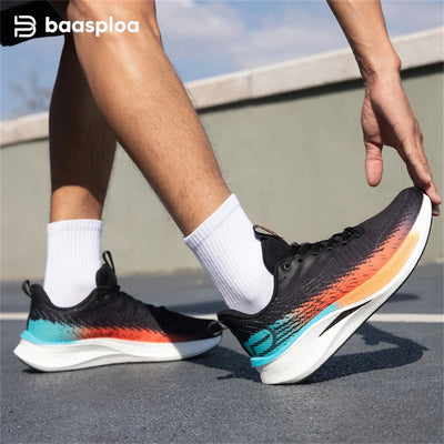 Tênis esportivos masculinos Baasploa para corrida, com placa de carbono, com amortecimento profissional, respirável e antiderrapante para corrida ao ar livre