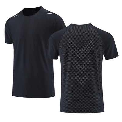 Camiseta fitness masculina de verão, respirável, manga curta, gola redonda, camiseta justa, roupa de ginástica, roupa esportiva para atividades ao ar livre