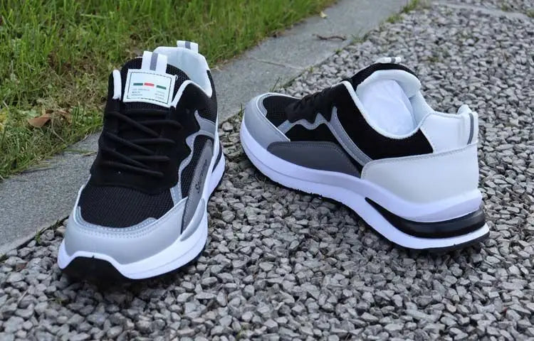 Tênis casuais masculinos patchwork, de malha respirável, para corrida ao ar livre, quentes, com cadarço e antiderrapantes