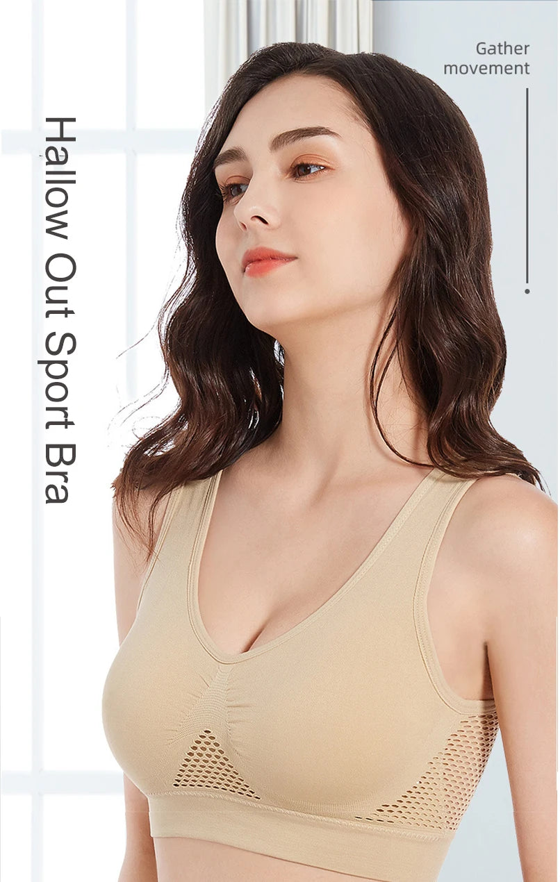 Sutiã esportivo respirável, top fitness feminino, sutiã esportivo acolchoado removível, sutiã push-up sem costura para corrida e academia